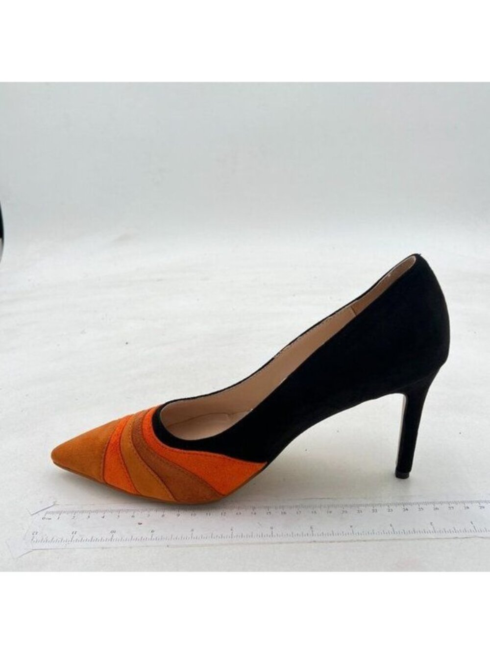 FOWT Black Caramel High Heel Pointed Toe Pump Slip-on Rainbow Shoes for Dress